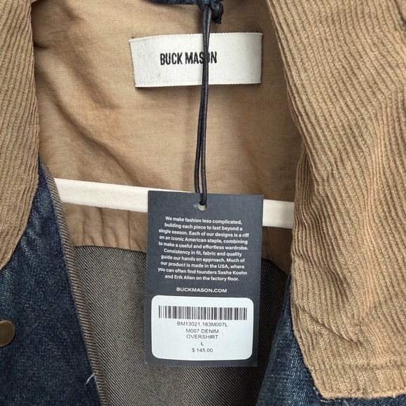 Buck Mason Men’s Denim Overshirt with corduroy collar and cuffs - Picture 2 of 5